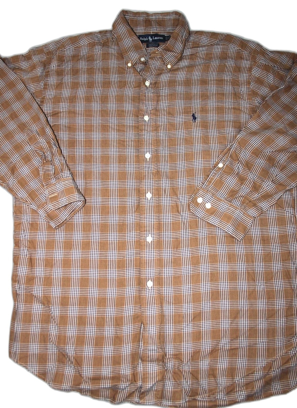 Ralph Lauren Shirt Mens 16.5 32/33 Brown Plaid Button Up Long Sleeve Classic Fit